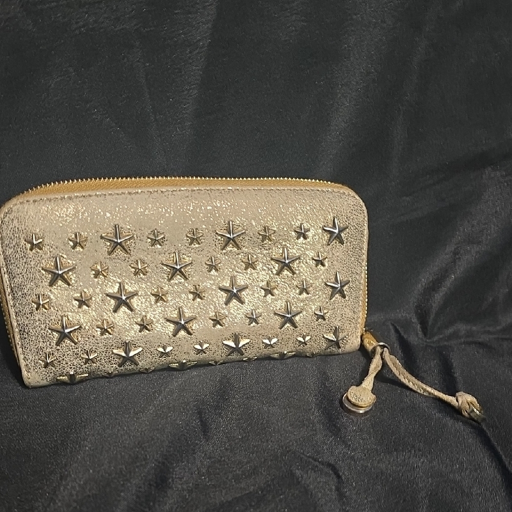 Jimmy Choo Metallic Gold Star-Studded Wallet